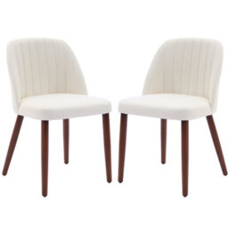 London Boutique Set Of 2 Upholstered Dining Chairs, Fabric Kitchen Chairs With Backrests, Wooden Legs For Dining Room, Beige - thumbnail 7