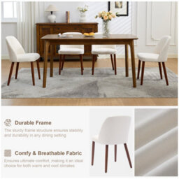 London Boutique Set Of 2 Upholstered Dining Chairs, Fabric Kitchen Chairs With Backrests, Wooden Legs For Dining Room, Beige - thumbnail 4
