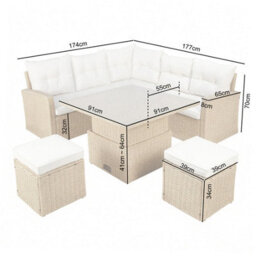 St. Tropez Garden Corner Sofa With Rising Table In Natural Rattan. 6 Seater With Footstools & Weatherproof Cushions - thumbnail 2