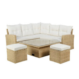 St. Tropez Garden Corner Sofa With Rising Table In Natural Rattan. 6 Seater With Footstools & Weatherproof Cushions - thumbnail 4