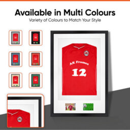 "AK Frames 90X60Cm Matte Black Football Shirt Frame With White Mount - 58X40Cm Shirt Window Plus Two 5X3.5"" Photo Apertures" - thumbnail 6