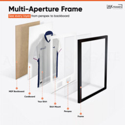 "AK Frames 90X60Cm Matte Black Football Shirt Frame With White Mount - 58X40Cm Shirt Window Plus Two 5X3.5"" Photo Apertures" - thumbnail 5