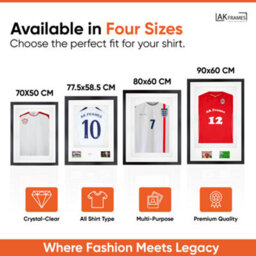 "AK Frames 90X60Cm Matte Black Football Shirt Frame With White Mount - 58X40Cm Shirt Window Plus Two 5X3.5"" Photo Apertures" - thumbnail 2
