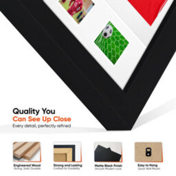 "AK Frames 90X60Cm Matte Black Football Shirt Frame With White Mount - 58X40Cm Shirt Window Plus Two 5X3.5"" Photo Apertures" - thumbnail 7