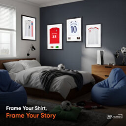 "AK Frames 90X60Cm Matte Black Football Shirt Frame With White Mount - 58X40Cm Shirt Window Plus Two 5X3.5"" Photo Apertures" - thumbnail 4