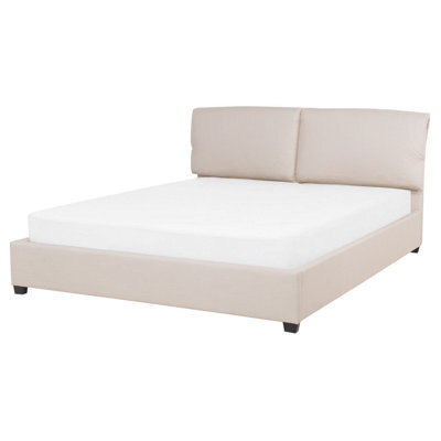 Beliani Bed Fabric Belfort 160 X 200 Cm (Eu King Size) Light Beige - image 1