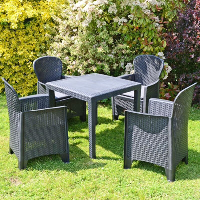 Urbn-Garden Set Of 5 Black Anthracite Plastic Square Table & Chair Outdoor Garden Patio Furniture Set - image 1