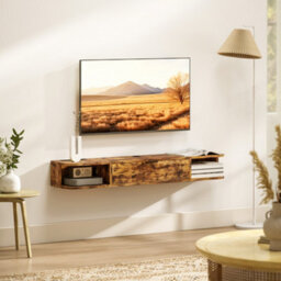 Homcom 120 Cm Floating Tv Unit With Flip Drawer And Shelves, Rustic Brown - thumbnail 7