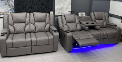 Home & Love Electric Recliner Sofa Grey Leather Led Lighting Cup Holders Wireless Charging - image 1