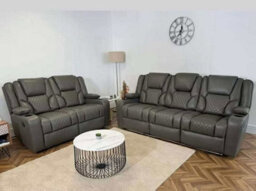 Home & Love Electric Recliner Sofa Grey Leather Led Lighting Cup Holders Wireless Charging - thumbnail 2
