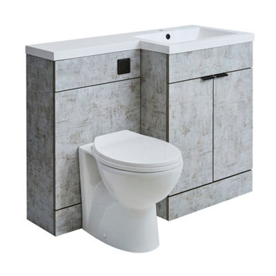 Homestylestore1105mm Concrete Grey Right Hand Bathroom Combination Vanity Toilet Unit With Black Finger Pull Handles - image 1