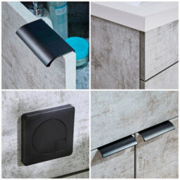 Homestylestore1105mm Concrete Grey Right Hand Bathroom Combination Vanity Toilet Unit With Black Finger Pull Handles - thumbnail 4