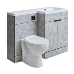 Homestylestore1105mm Concrete Grey Right Hand Bathroom Combination Vanity Toilet Unit With Black Finger Pull Handles