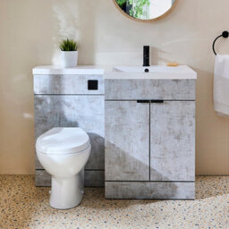 Homestylestore1105mm Concrete Grey Right Hand Bathroom Combination Vanity Toilet Unit With Black Finger Pull Handles - thumbnail 2