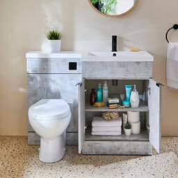 Homestylestore1105mm Concrete Grey Right Hand Bathroom Combination Vanity Toilet Unit With Black Finger Pull Handles - thumbnail 3