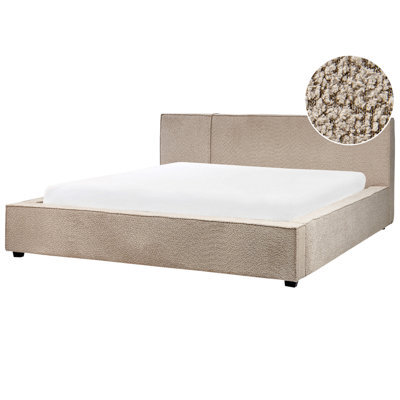 Beliani Bed Boucle Mirande 180 X 200 Cm (Eu Super King) Taupe - image 1