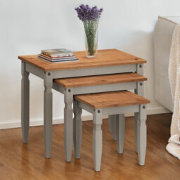 Nest Of Tables Large Grey Wax Solid Pine - thumbnail 3