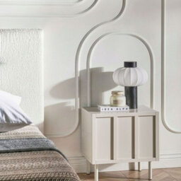 Wyld And Coco Cashmere Bedside Table Beige Mdf With Metal Legs, Two Shelves, Compact (W50 X D40 X H50Cm) - thumbnail 2