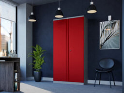 Phoenix Safe Company Phoenix Scl Series Scl1891Grk 2 Door 4 Shelf Steel Storage Cupboard Grey Body & Red Doors With Key Lock