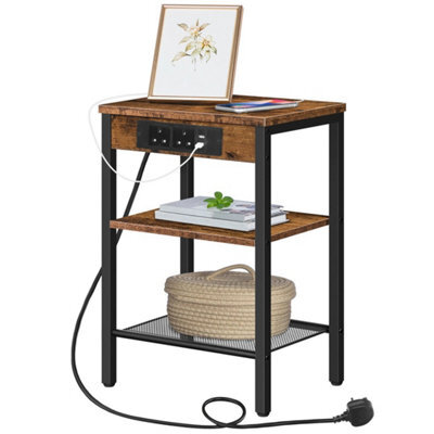 3-Tier Coffee Side Bedside Table With Charging Station Nightstand - image 1