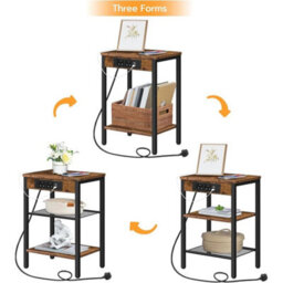 3-Tier Coffee Side Bedside Table With Charging Station Nightstand - thumbnail 5