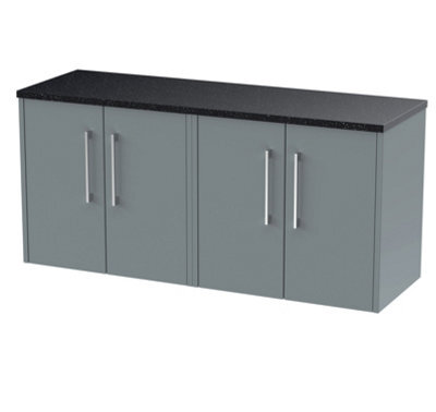 Nuie Hudson Reed Juno Wall Hung 4-Door Vanity Unit & Black Worktop, Stylish Countertop Basin Unit In Coastal Grey, 1200mm - image 1