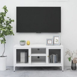 Walplus Tv Cabinet White 105X35X52 Cm Steel And Glass