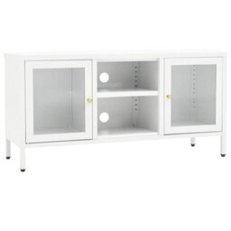 Walplus Tv Cabinet White 105X35X52 Cm Steel And Glass - thumbnail 2