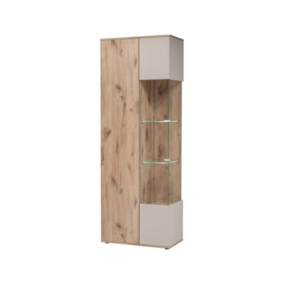 Arte Catalina Tall Display Cabinet 70Cm Oak Vicking & Cashmere - Stylish Storage With Glass Accents - image 1