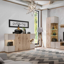 Arte Catalina Tall Display Cabinet 70Cm Oak Vicking & Cashmere - Stylish Storage With Glass Accents - thumbnail 3