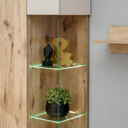 Arte Catalina Tall Display Cabinet 70Cm Oak Vicking & Cashmere - Stylish Storage With Glass Accents - thumbnail 5