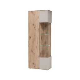 Arte Catalina Tall Display Cabinet 70Cm Oak Vicking & Cashmere - Stylish Storage With Glass Accents - thumbnail 1
