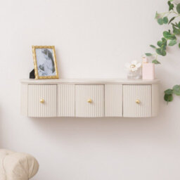 Melody Maison 3 Drawer Reeded Wall Mounted Floating Dressing Table & Pair Of Bedside Tables - Willow Taupe-Grey Range - thumbnail 4