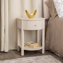 Melody Maison 3 Drawer Reeded Wall Mounted Floating Dressing Table & Pair Of Bedside Tables - Willow Taupe-Grey Range - thumbnail 3
