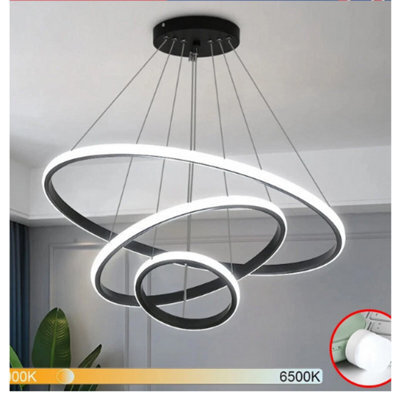 60W Led Ceiling Light Dimmable Modern 3 Ring Chandelier For Living Room And Dining
