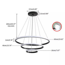 60W Led Ceiling Light Dimmable Modern 3 Ring Chandelier For Living Room And Dining - thumbnail 2