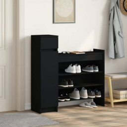 Berkfield Shoe Cabinet Black 100.5X28X100 Cm Engineered Wood - thumbnail 3