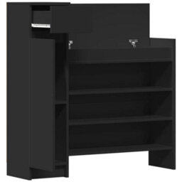 Berkfield Shoe Cabinet Black 100.5X28X100 Cm Engineered Wood - thumbnail 5