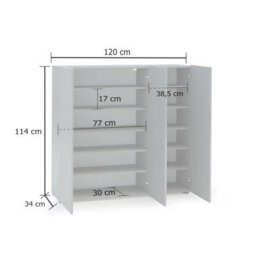 FurniComp LTD Furnicomp Vida 3 Door 120Cm Grey Gloss 30 Pair Large Shoe Cabinet - thumbnail 3