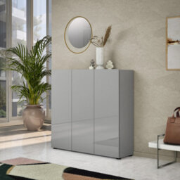 FurniComp LTD Furnicomp Vida 3 Door 120Cm Grey Gloss 30 Pair Large Shoe Cabinet - thumbnail 2