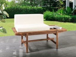 Beliani Garden Bench With Cushion Giaveno 135 Cm Acacia Wood Off-White - thumbnail 2