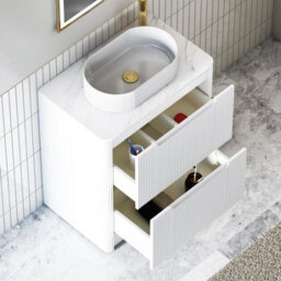 Royal Bathrooms Avenza 600mm Matt White Floor Standing Countertop Bathroom Vanity Unit 2 Drawer With Lyon Basin - thumbnail 5