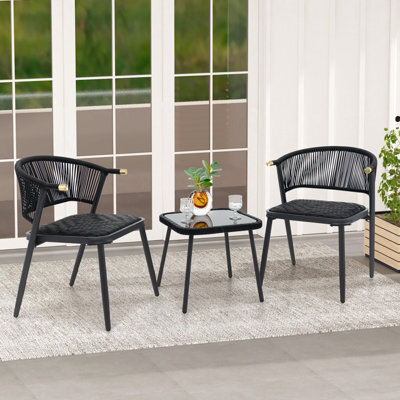 Costway 3 Piece Outdoor Wicker Furniture Set Rattan Chairs W/ Tempered Glass Coffee Table - image 1