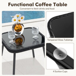 Costway 3 Piece Outdoor Wicker Furniture Set Rattan Chairs W/ Tempered Glass Coffee Table - thumbnail 8