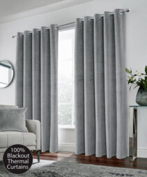 Luxury Enhanced Living Grey Velvet, Supersoft, 100% Blackout, Thermal Pair Of Curtains With Eyelet Top - 46 X 54 Inch (117X137Cm)