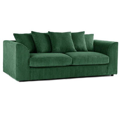 Sofaselectionuk Ltd Sofaselection Jumbo Cord 3 Seater Sofa In Green Colour Soft Cord Fabric With Plush Scatter Back Cushions For Ultimate Comfort