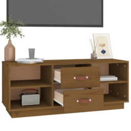 Berkfield Stylish Tv Cabinet Honey Brown 100X34X40 Cm Solid Wood Pine - thumbnail 5