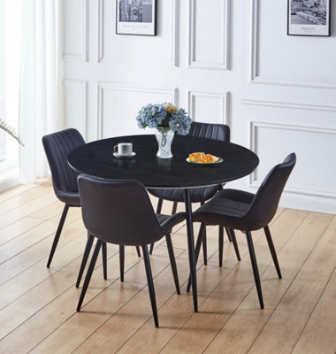 Hallowood Furniture Cullompton Large Black Round Dining Table (1.2M) With 4 Black Bonded Leather Chairs - image 1