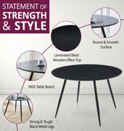 Hallowood Furniture Cullompton Large Black Round Dining Table (1.2M) With 4 Black Bonded Leather Chairs - thumbnail 4