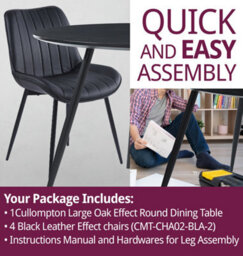 Hallowood Furniture Cullompton Large Black Round Dining Table (1.2M) With 4 Black Bonded Leather Chairs - thumbnail 7